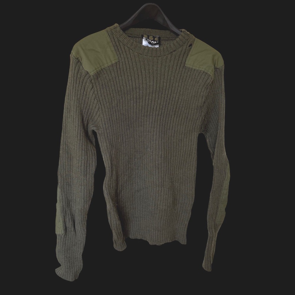 Vintage Barbour Wool Commando Sweater Olive Ribbed Military Knit Made in UK 44